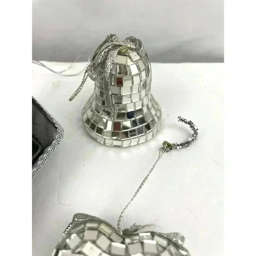 VTG Lot of 8 Mercury‎ Glass Ornaments Mirror Heart Bell Stars Holiday Christmas